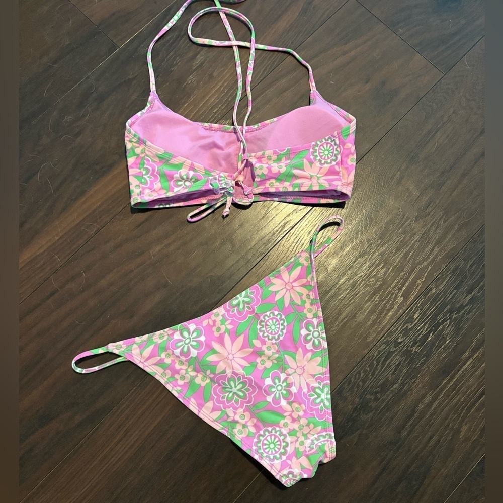 Cabana Del Sol Women's 2 Piece Bikini Swimsuit Set Purple Floral Sz L Beach - Picture 3 of 6
